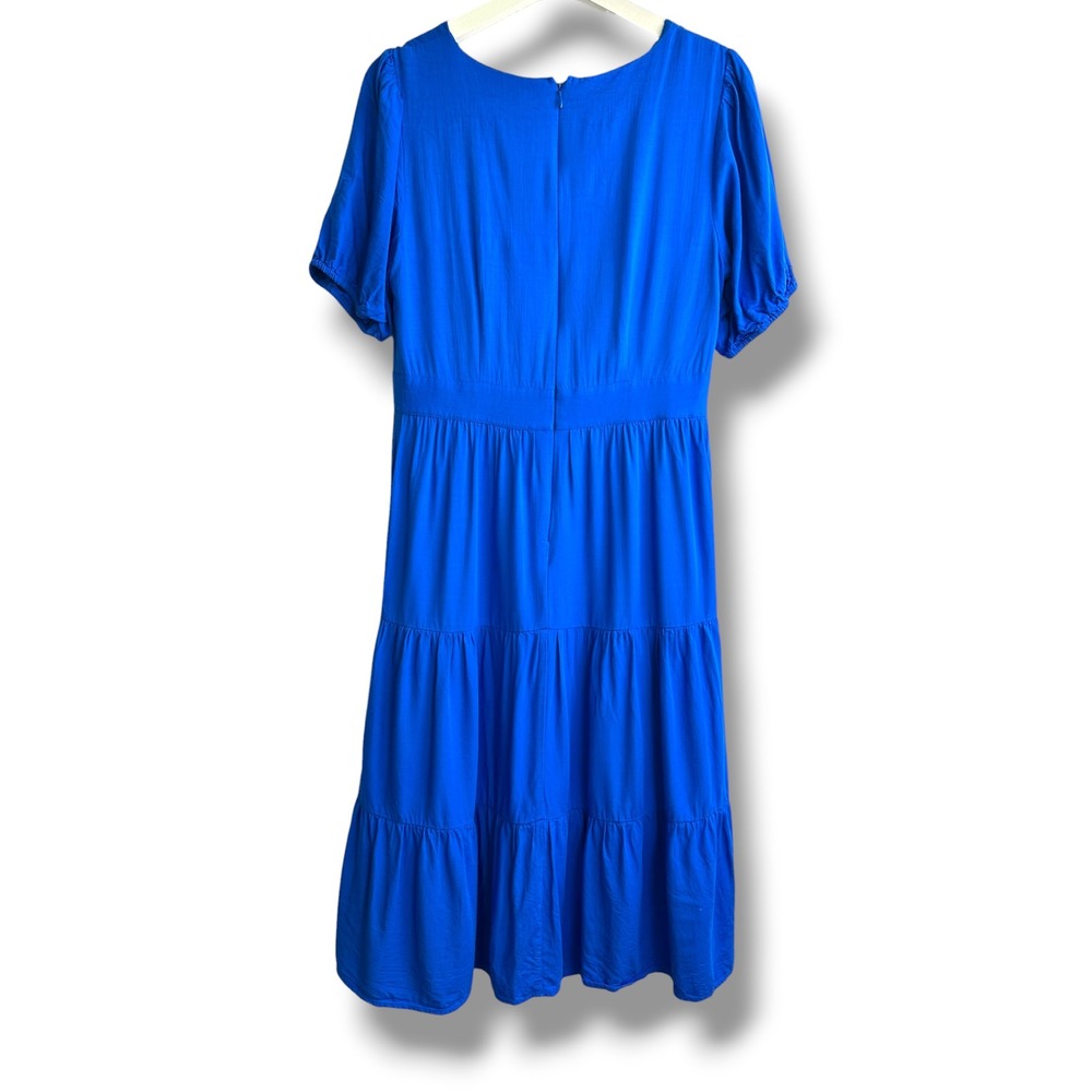 Ann Taylor Factory Royal Blue Tiered V-Neck Puff Sleeve Midi Dress Womens 6 - Picture 3 of 10